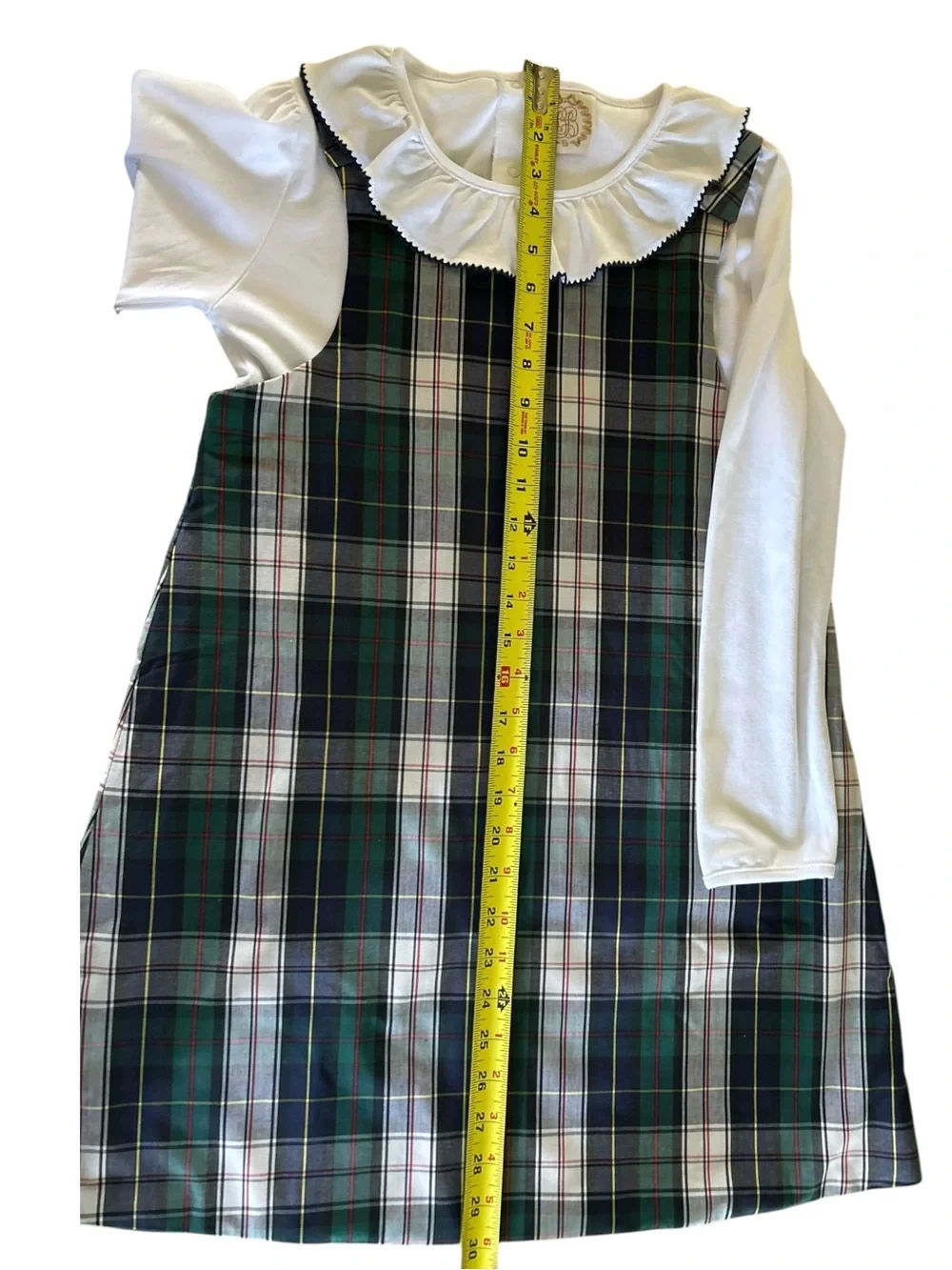 Back to School Beaufort Bonnet Girls Plaid Jumper Dress Ruffle Collar Sz 8